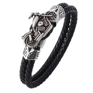 Men’s Motorcycle Bracelet - Black distressed leather